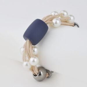 Pulseira Cordão com Azul e Pérolas